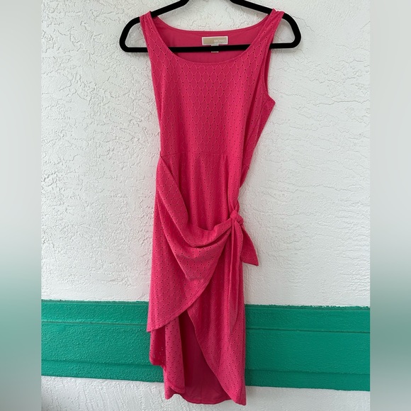 Michael Michael Kors Midi Pink Dress XS Eyelet Wrap Sleeveless Scoop Neck - Picture 3 of 8